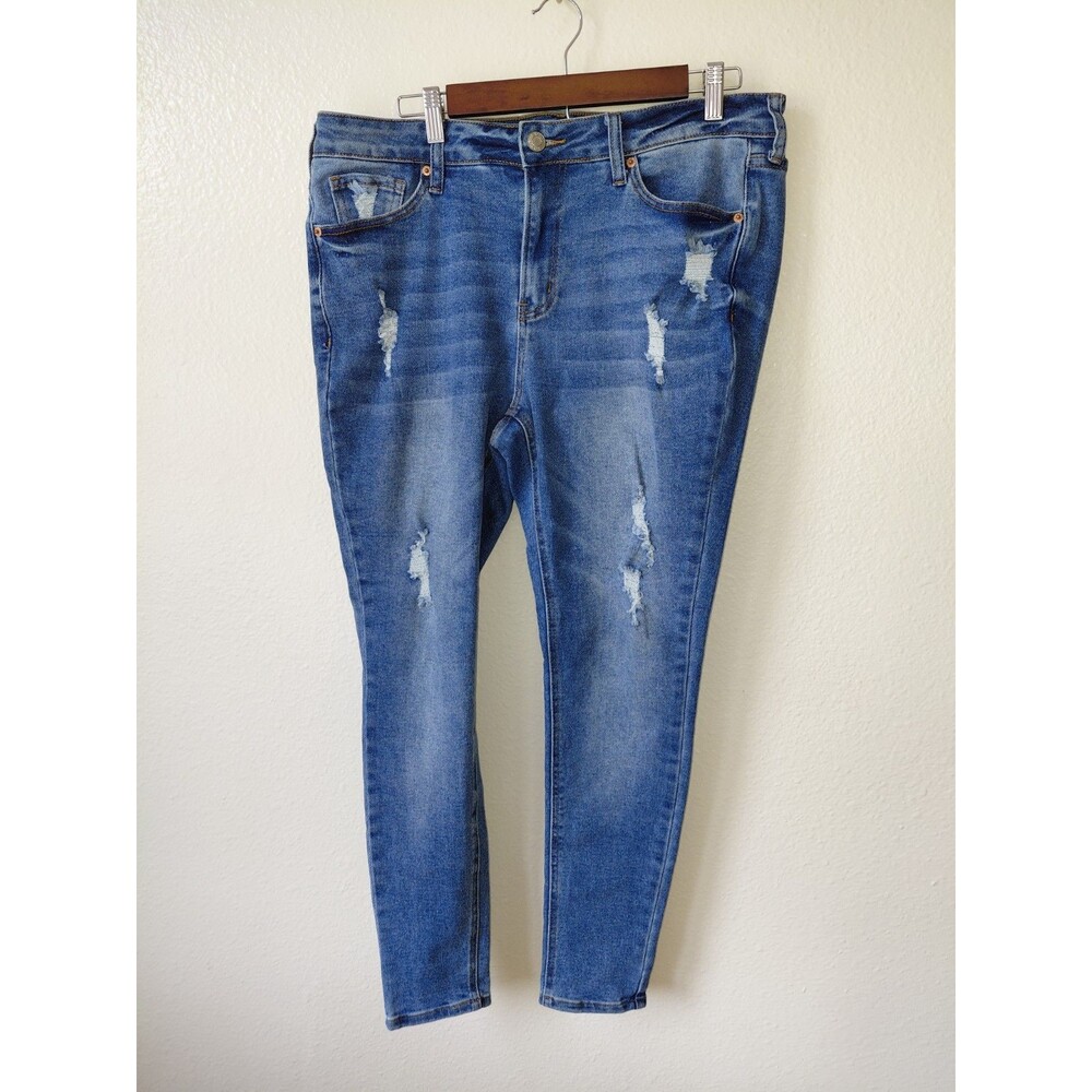 Song Women's Blue 14 Denim Cotton Stretch Curvy High Rise Skinny Ankle Jeans